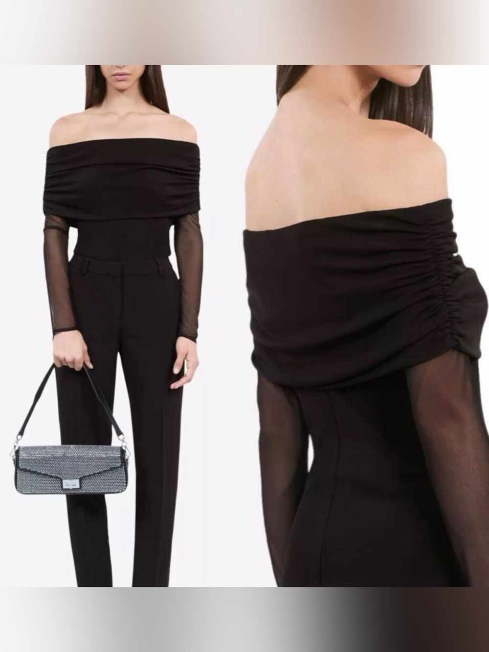 NWT The Kooples Off Shoulder Mesh Long Sleeved Size French 1 (US Small 2-4) $305